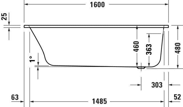 DURAVIT Qatego Einbauwanne 1500x750mm Acryl weiß, 1 Rückenschräge, Überlauf