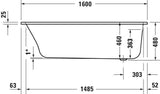 DURAVIT Qatego Einbauwanne 1500x750mm Acryl weiß, 1 Rückenschräge, Überlauf