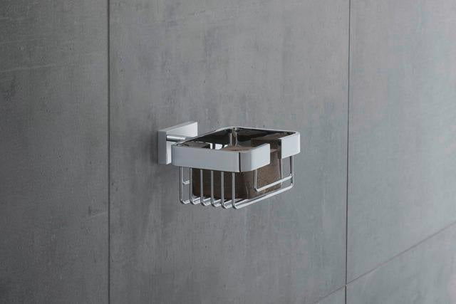 DURAVIT Karree Seifenschale aus Messing in Chrom – 120 x 140 x 65 mm, wandmontiert