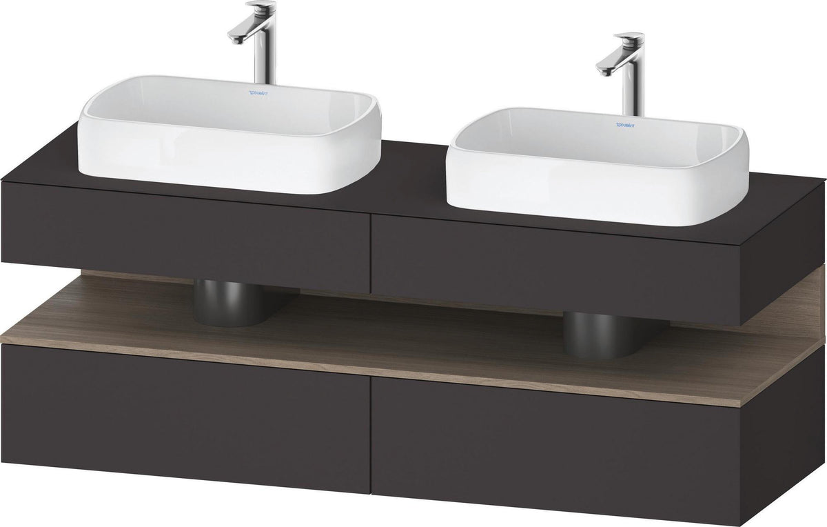 DURAVIT Qatego Konsolenwaschtischunterbau 1600 mm Basalt Matt mit 2 Auszügen und Tip-On-Technik