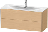 DURAVIT XViu Waschtischunterbau wandhängend 1210 mm, 2 Schubkästen, weiß matt – ohne Griff, mit Tip-On-Technik