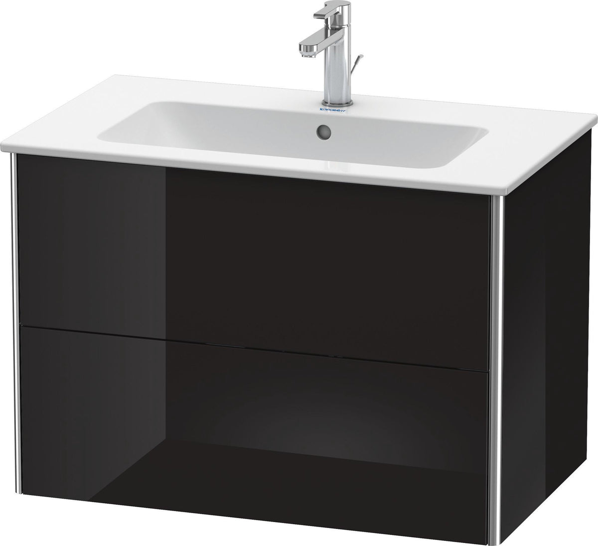 DURAVIT XSquare Waschtischunterbau 810 mm, 2 Schubkästen, Schwarz Hochglanz, wandhängend