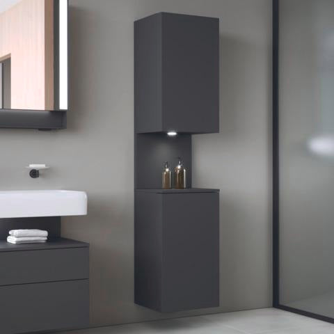 DURAVIT Qatego Hochschrank 400 mm, 2 Türen, weiß Hochglanz, Eiche Schw. Matt