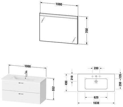 DURAVIT XBase Möbel-Set 1030 mm mit Waschtisch, Unterbau, 2 Schubkästen & Spiegel in Nussbaum Dunkel