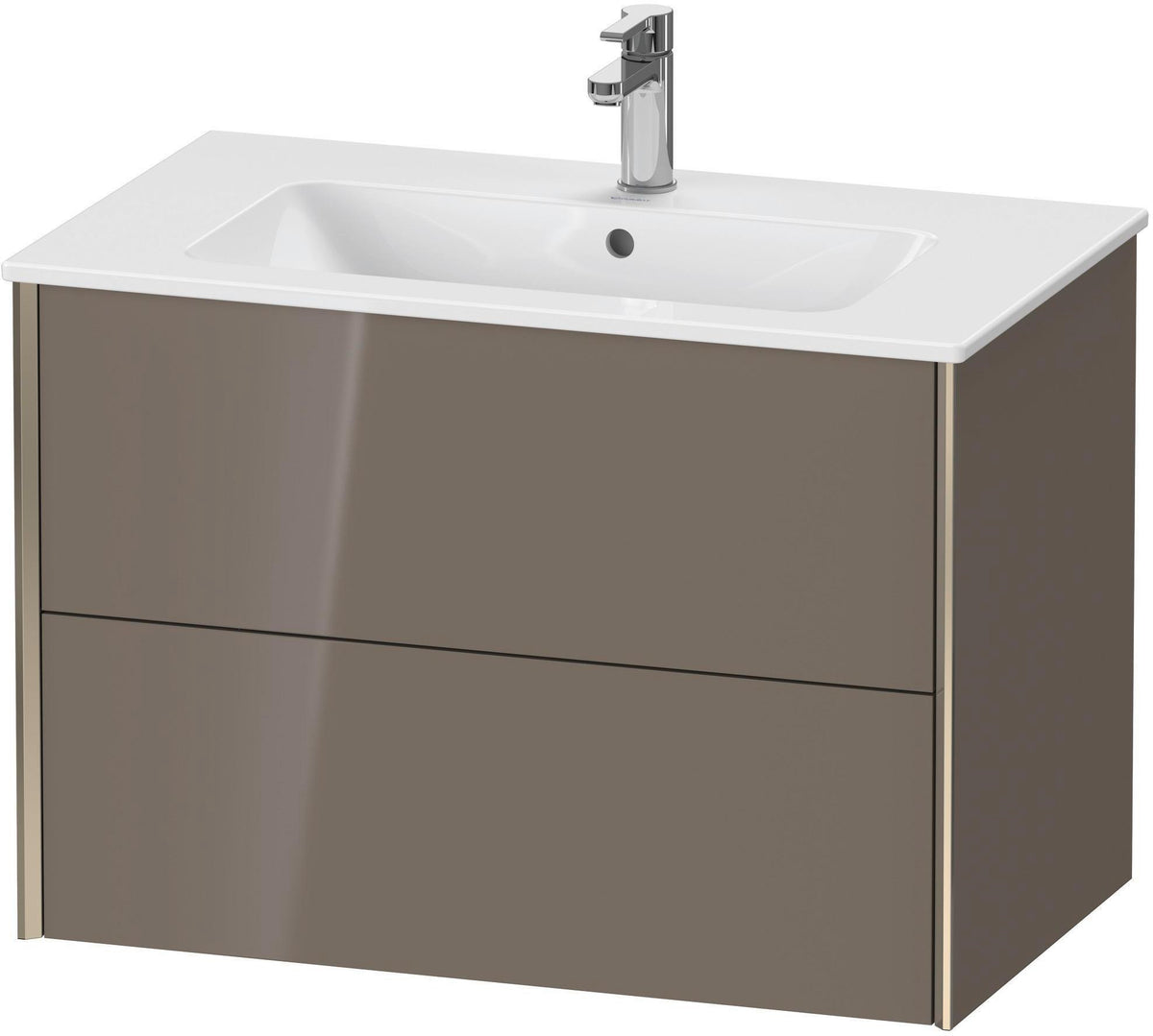 Duravit XViu Waschtischunterbau wandhängend 810 mm, 2 Schubkästen, champagner matt/weiß matt – ohne Griff, mit Tip-On-Technik
