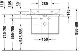 Duravit DuraSquare Möbel-Waschtisch 600 mm ohne Überlauf, mit Hahnlochbank, weiß