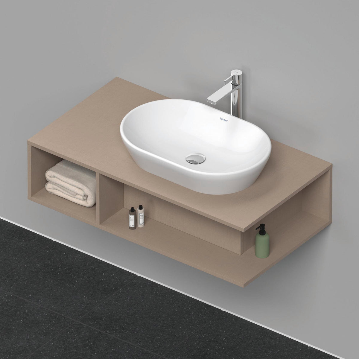 Duravit D-Neo Waschtischunterbau 800 mm Betongrau Matt – Wandhängend, 1 offenes Fach links