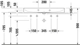 Duravit DuraSquare Möbel-Waschtisch 1000 mm, 2 Hahnlöcher, 1 Becken, ohne Überlauf, weiß