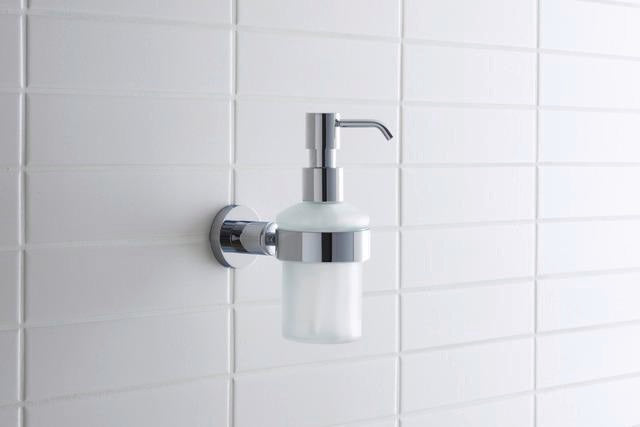 DURAVIT D-Code Seifenspender mit Glasflakon und verchromtem Messinghalter für Wandmontage