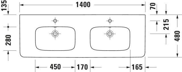 DURAVIT DuraStyle Doppelwaschtisch 1400 mm mit Überlauf und je 1 Hahnloch, weiß