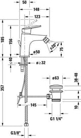 Duravit No.1 Einhebel-Bidetmischer 123 mm Chrom mit Zugstangen-Ablaufgarnitur