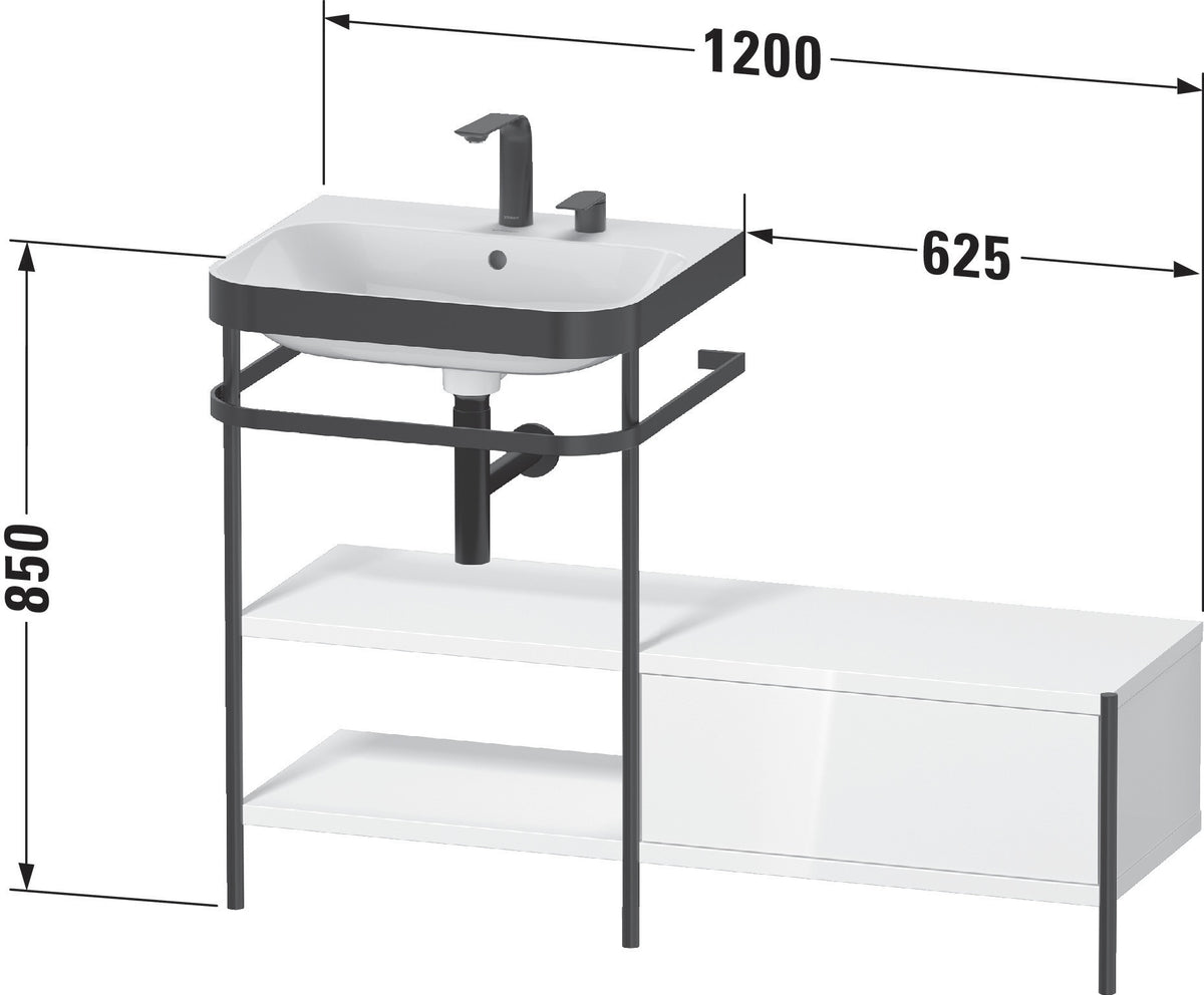 Duravit Waschtischset Happy D.2 Plus 1200x490 mm Ein Hahnloch Taupe Supermatt mit Konsole