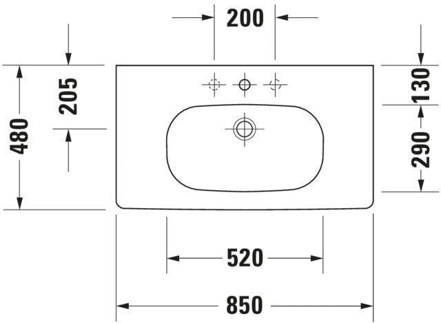 Duravit D-Code Möbelwaschtisch 850 mm mit Überlauf und Hahnlochbank – Weiß