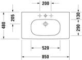 Duravit D-Code Möbelwaschtisch 850 mm mit Überlauf und Hahnlochbank – Weiß