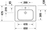 DURAVIT Waschtisch Soleil by Starck 650 mm Weiß mit Überlauf und Hahnlochbank
