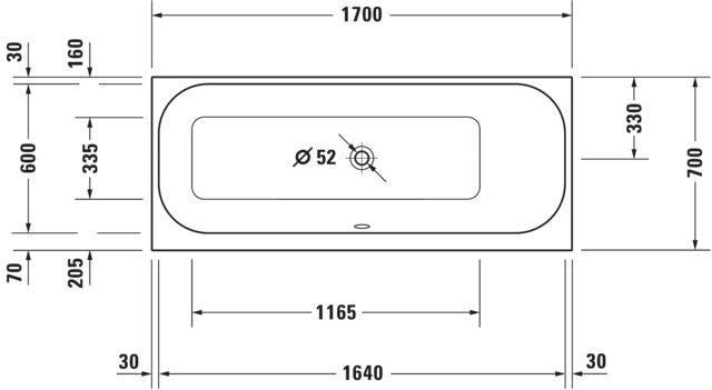 DURAVIT Happy D.2 Einbau-Badewanne 1600x700 mm Weiß mit Rückenschräge rechts