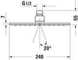 DURAVIT Kopfbrause 240x240 mm Schwarz Matt – Rechteckig, Verstellbar, Antikalk