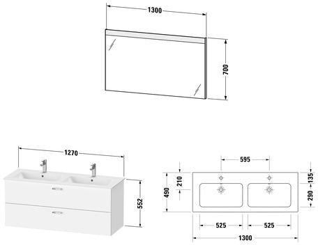 DURAVIT XBase Möbel-Set 1300x490mm mit Waschtisch, Unterbau, Spiegel und LED – Nussbaum Dunkel