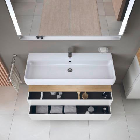 Duravit Qatego Waschtischunterbau 1190 mm – Weiß Matt mit Eiche Schwarz Nische, 1 Auszug, LED