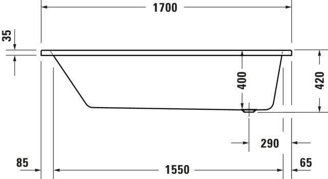 Duravit No.1 Badewanne 1500x700 mm Einbauversion mit 1 Rückenschräge in Weiß