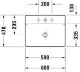 Duravit DuraSquare Aufsatzwaschtisch 600 mm, weiß, ohne Überlauf, mit Hahnlochbank – Design by Duravit