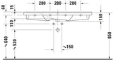 Duravit Möbelwaschtisch P3 Comforts 1250 mm mit Überlauf, Hahnlochbank, ohne Hahnloch, weiß