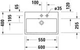 DURAVIT Vero Air Waschtisch 600 mm Weiß mit Hahnlochbank – Wandmontage