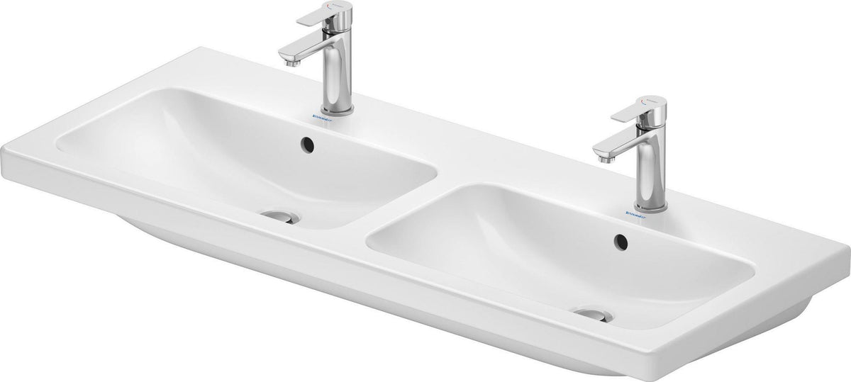 DURAVIT D-Code Doppelwaschtisch 1200 mm, 2 Becken mit Überlauf, je 1 Hahnloch, weiß