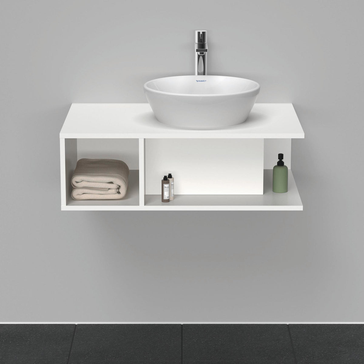 Duravit D-Neo Waschtischunterbau 800 mm Betongrau Matt – Wandhängend, 1 offenes Fach links