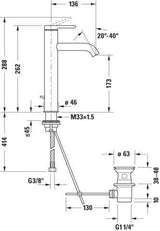 Duravit C.1 Einhebel-Waschtischmischer L mit Zugstange, Schwarz Matt