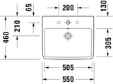 Duravit No.1 Möbelwaschtisch 550 mm weiß mit Überlauf und Hahnlochbank