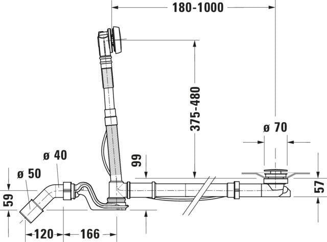 DURAVIT Quadroval Ab- und Überlaufgarnitur mit Drehgriff, Bowdenzug 1100 mm, Chrom
