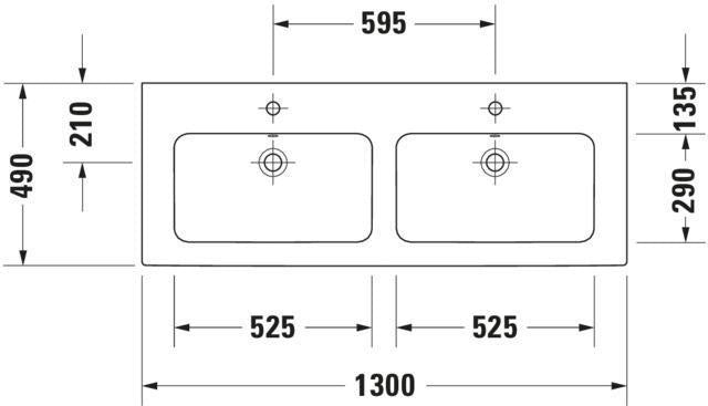 DURAVIT ME by Starck Doppel-Waschtisch 1300 mm Weiß mit Überlauf und 2 Hahnlöchern