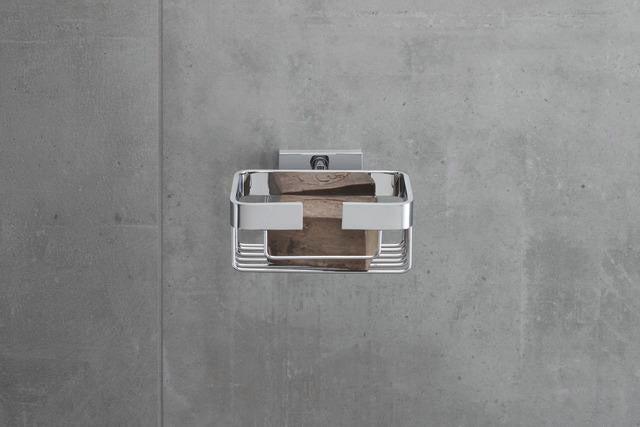 DURAVIT Karree Seifenschale aus Messing in Chrom – 120 x 140 x 65 mm, wandmontiert