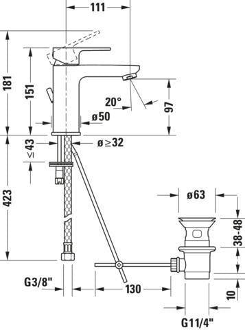 DURAVIT B.3 Einhebel-Waschtischmixer mit Zugstange, Keramikmischsystem, Chrom
