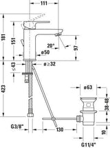 DURAVIT B.3 Einhebel-Waschtischmixer mit Zugstange, Keramikmischsystem, Chrom