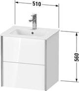 DURAVIT XViu Waschtischunterbau wandhängend 510 mm mit 2 Schubkästen und Tip-on Technik