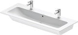 DURAVIT ME by Starck Möbelwaschtisch 1230 mm, 2 Hahnlöcher, mit Überlauf, weiß – Designer-Waschtisch von Philippe Starck