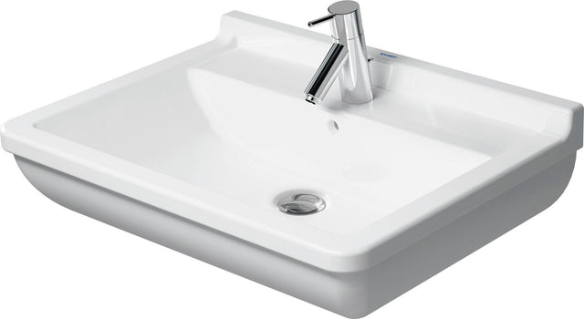 DURAVIT Waschtisch Starck 3 650 mm mit Überlauf, Hahnlochbank und WonderGliss in Weiß