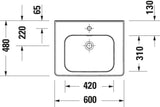 DURAVIT Soleil by Starck Möbelwaschtisch 600 mm Weiß mit Überlauf und 1 Hahnloch