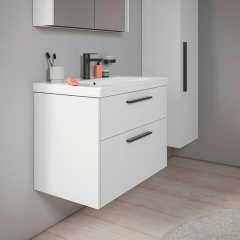 DURAVIT D-Code Halbhochschrank 400 mm, rechts, Basalt Matt, 1 Tür, Glasböden