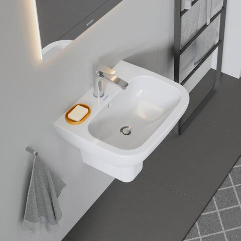Duravit D-Code Waschtisch 550 mm weiß mit Überlauf und Hahnlochbank – Wandmontage