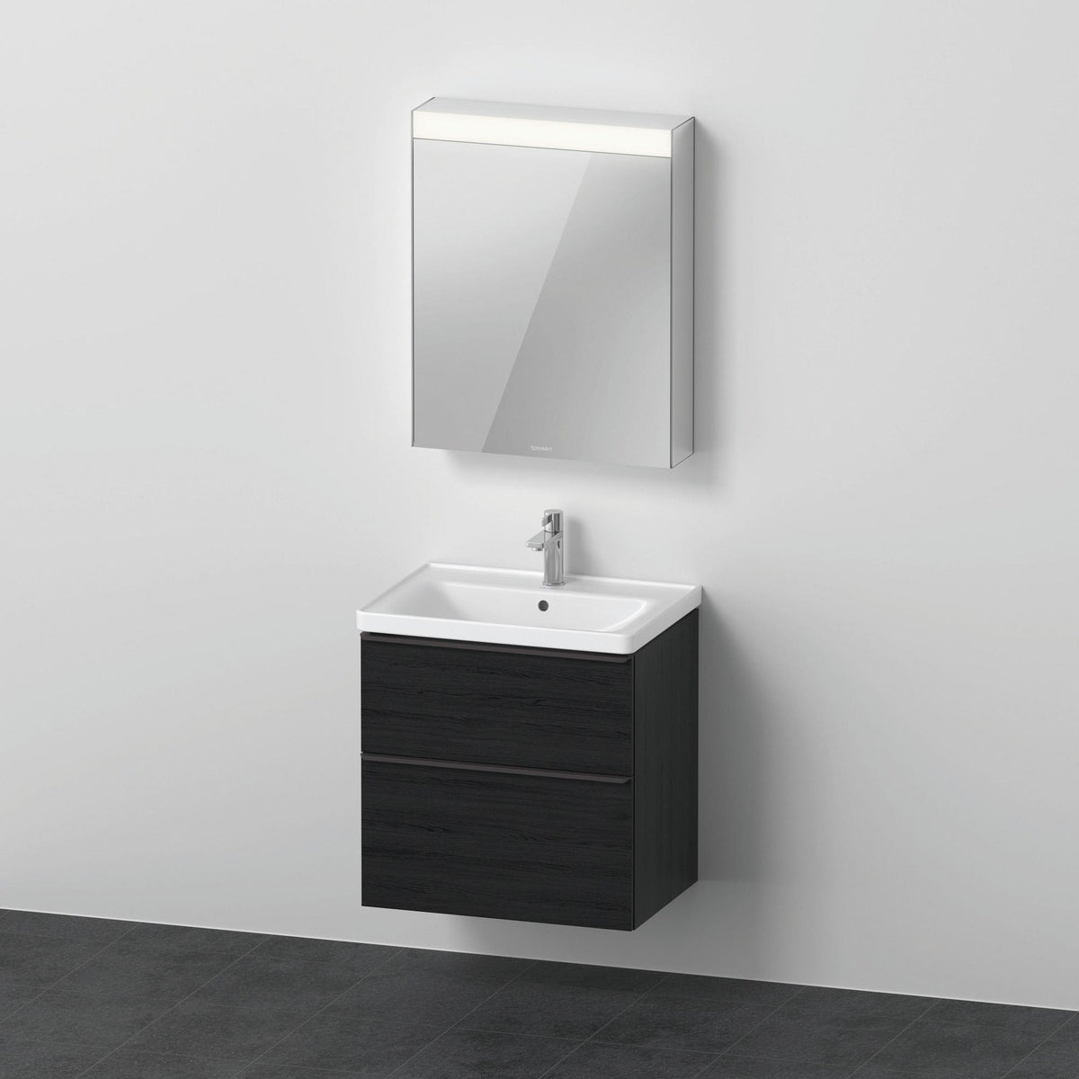 Duravit D-Neo Möbel-Set wandhängend 650x480mm mit Waschtisch, Unterbau, Spiegelschrank Eiche Schwarz