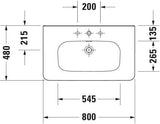DURAVIT DuraStyle Möbelwaschtisch 800 mm mit WonderGliss, Überlauf und 1 Hahnloch in Weiß