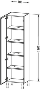 Duravit Hochschrank L-Cube 363x500x1760mm 1 Tür links, flannel grey hochglanz – wandhängend, Soft-Close