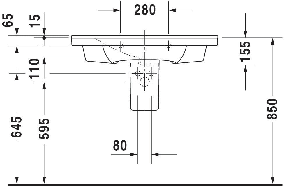 Duravit Möbelwaschtisch P3 Comforts 850x500mm weiß mit Überlauf, ohne Hahnloch, Ablagefläche links