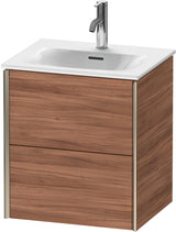 Duravit XViu Waschtischunterbau wandhängend 557 mm, 2 Schubkästen, Nussbaum natur – ohne Griff, mit Tip-On-Technik
