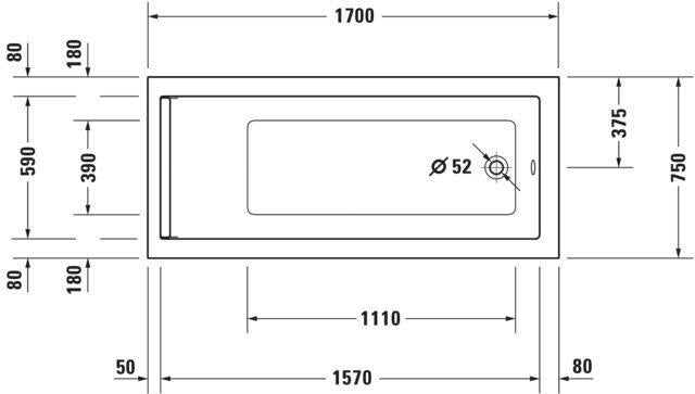 DURAVIT Starck Einbau-Badewanne 1600x700 mm Weiß mit Überlauf und 1 Rückenschräge
