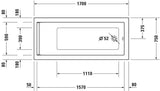 DURAVIT Starck Einbau-Badewanne 1600x700 mm Weiß mit Überlauf und 1 Rückenschräge