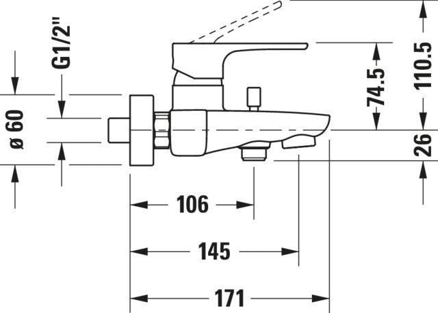 DURAVIT B.1 Einhebel-Wannenmischer Aufputz Chrom – Keramikmischsystem, 145 mm Ausladung